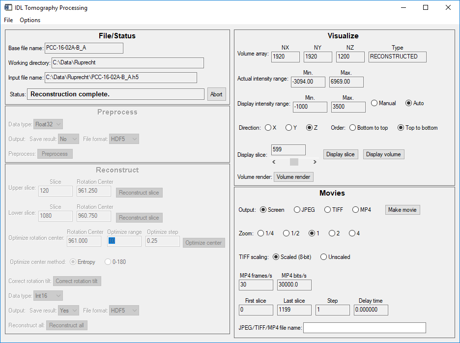 Quick Start for tomo_display — IDL Tomography Processing